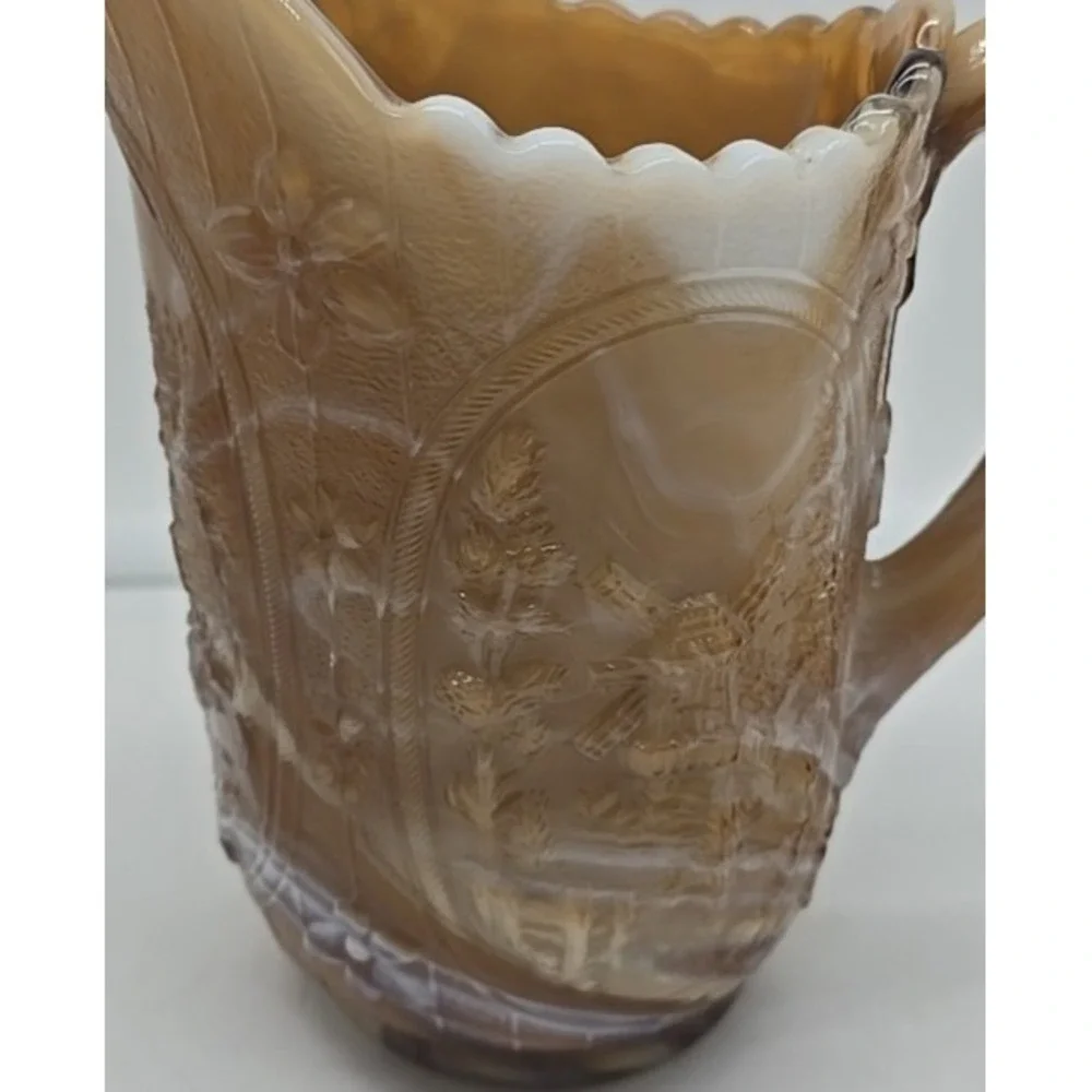 Vintage Imperial‎ Ruby Glass Caramel Slag Embossed Windmill Pitcher